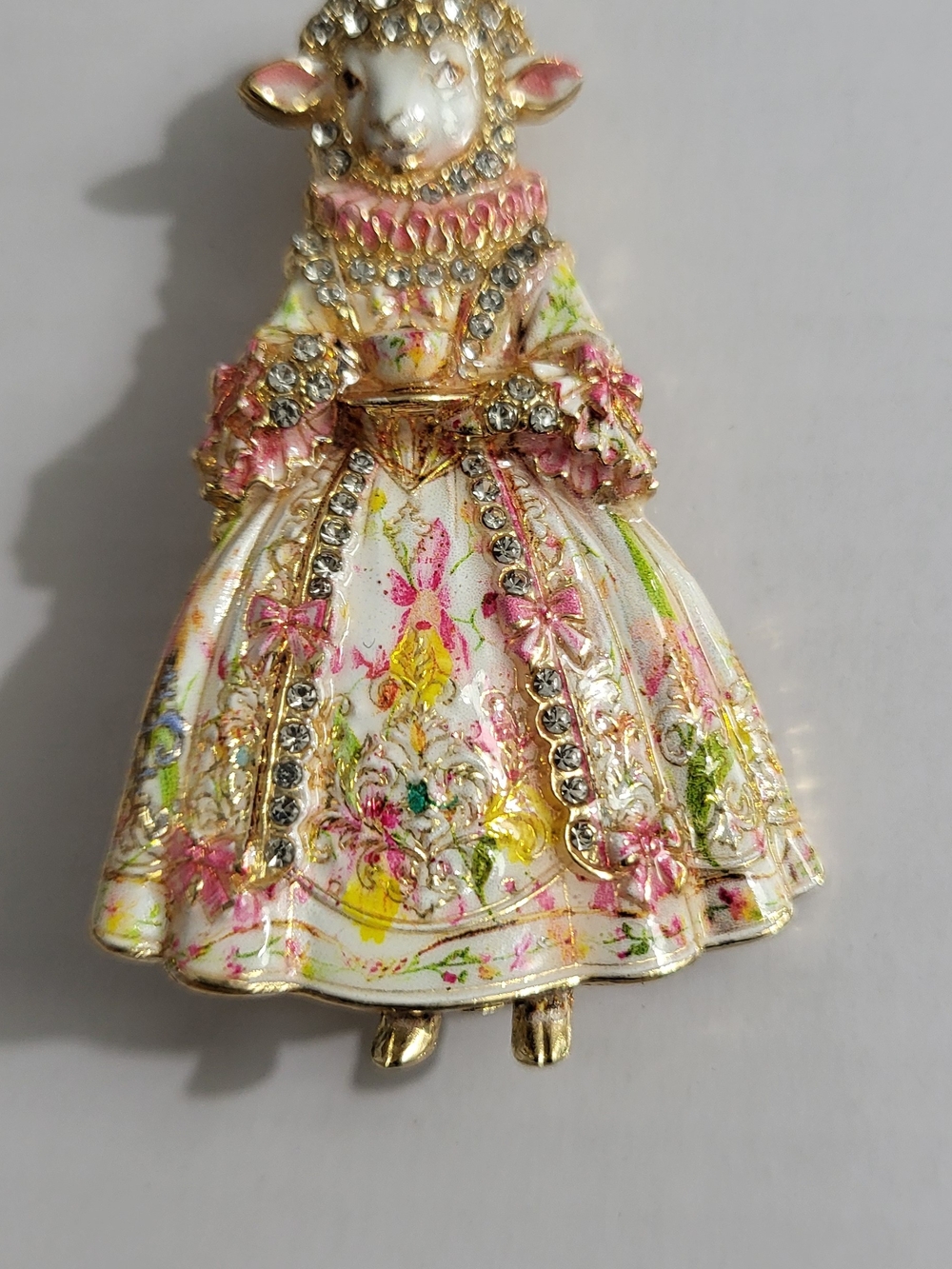Beautiful Nursery Rhyme Sheep In Dress Multicolor Enamal Brooch
